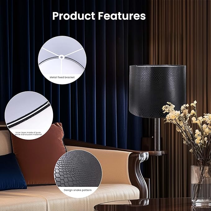 ALUCSET Lampshades Set of 2, Drum Lamp Shades 13" Top × 13" Bottom × 10" High, Imitation Crocodile Leather Lampshade Replacement for Table and Floor Lamps Easy Assembly Required Harp Holder Included