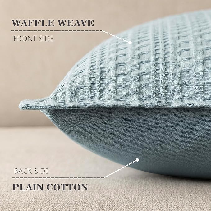 Foindtower Set of 2 Decorative Cotton Waffle Weave Throw Pillow Covers Euro Shams Cushion Covers Accent European Pillowcase for Bed Couch Sofa Bedroom Living Room Home Decor 24×24 Inch Light Blue