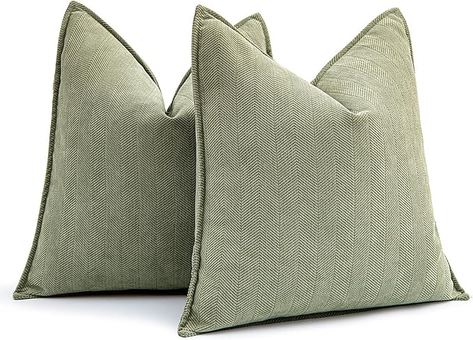 MIULEE Pack of 2 Sage Green Decorative Pillow Covers 16x16 Inch Soft Chenille Luxurious Couch Throw Pillows Farmhouse Cushion Covers with Elegant Design for Sofa Bedroom Living Room Home Decor