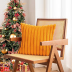 Double-Sided Faux Fur Plush Fall Throw Pillow Covers 24x24 Set of 2 Fuzzy Striped Soft Cozy Pillowcase Luxury Decorative Pillows Square Fluffy Cushion Covers for Couch Sofa Bed,Orange