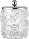 Home Glass Cotton Jar Holder Silver Lid, Elegant Bathroom Storage Canister for Qtips, Cotton Balls, Floss, Makeup Organizer, Vanity Bathroom Organization