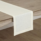 Solino Home Linen Ivory Table Runner 132 Inches Long - 100% Pure Linen Extra Long Table Runner 14 x 132 Inch for Fall, Autumn, Thanksgiving, Christmas - Classic Hemstitch