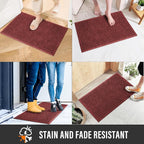 Sturdy Front Door Mat, Absorbent Muddy Dirt Resist Welcome Door Mats Outdoor Indoor, Stain and Fade Resistant, Non-Slip Rubber Backing Low Profile Doormat for Entryway, 30×17, Red