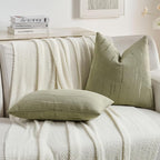 FUTEI Olive Green Chenille Decorative Throw Pillow Covers 20x20 Inch Set of 2,Soft Embossed Striped Textured Cushion Case,Modern Home Decor for Couch Bed Living Room