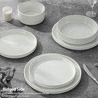 LIANYU Dinnerware Sets with Pasta Bowls for 4, 16 Piece Stoneware Plates and Bowls Set, Ribbed Dishes Dishware for Home Kitchen, Microwave and Dishwasher Safe, Speckled White