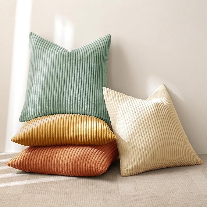 MIULEE Boho Farmhouse Throw Pillow Covers 24x24 Inch Set of 4 Summer Modern Natural Decorative Cushion Covers Soft Corduroy Home Decor for Couch Bed Sofa Living Room Orange Teal Gradient Series