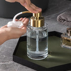 Enra Foam Soap Dispenser,12oz Thick Glass Bathroom Soap Dispenser with Stainless Steel Gold Pump for Bathroom Kitchen(Clear/Gold Poam Type)