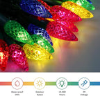 WATERGLIDE C6 Christmas Lights, 33ft 100 LED Faceted String Lights Green Wire Fairy Lights with 29V Safe Adaptor, 8 Lighting Mode, Waterproof for Indoor Outdoor Patio Xmas Tree Party Decor, Multicolor
