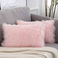 WLNUI Set of 2 Pink Christmas Decorative Lumbar Fluffy Pillow Covers New Luxury Series Merino Style Blush Faux Fur Throw Pillow Covers Fuzzy Cushion Case for Sofa Bedroom Home Decor 12x20 Inch