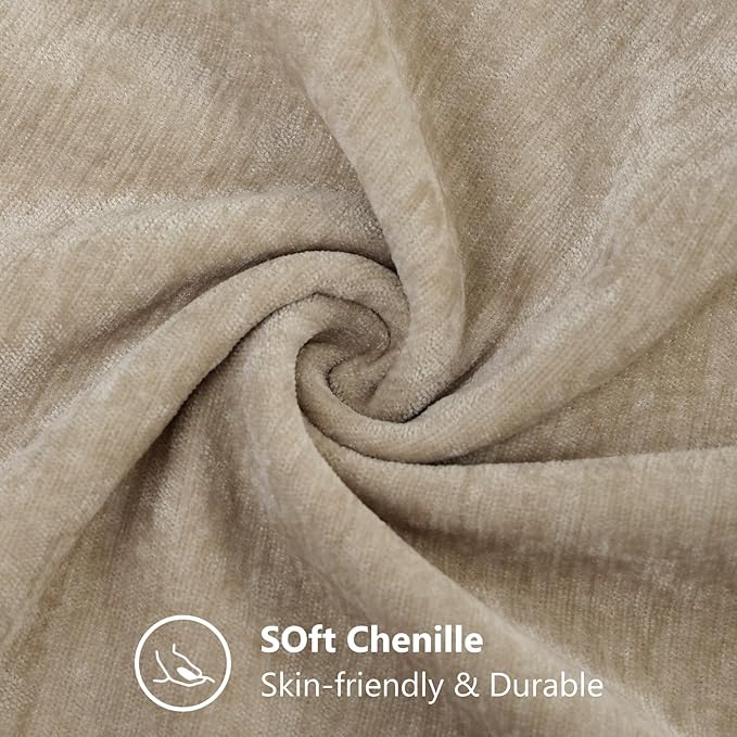 decorUhome Chenille Beige Throw Pillow Covers 18x18 Inch Set of 2, Decorative Soft Couch Pillow Covers Solid Dyed Accent Velvet Farmhouse Neutral Square Pillow Cases for Sofa Bed Living Room