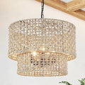18.9" Rattan Farmhouse Chandelier 5-Light Large Boho Wicker Pendant Light Fixtures Hanging Coastal Drum Lighting Hand 2 Tier Woven Chandeliers for Living Room Dining Room Kitchen Island Foyer Entryway