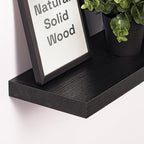 BAOBAB WORKSHOP Wood Floating Shelves for Bathroom Wall - Black Shelf 16 inch - Solid Wood Shelves for Wall for Bedroom Kitchen Living Room - Black Floating Shelves - 16 x 6.7 Inch, Set of 2