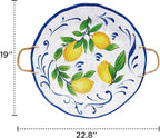 TP 19" Large Serving Tray with Rattan Handle, Melamine Round Serving Platters, Decorative Trays for Kitchen, Parties, Entertaining, Set of 2