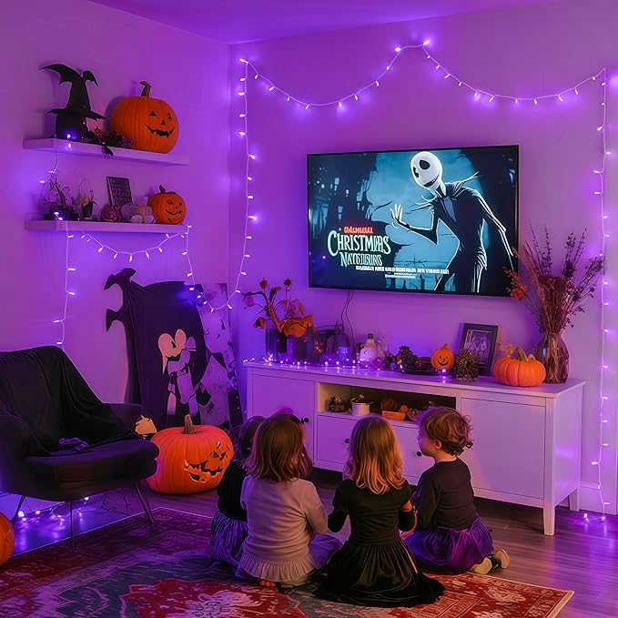JMEXSUSS 163 FT 500 LED Purple Halloween Lights, 8 Modes Purple Light Indoor Outdoor Waterproof, Remote Control Christmas String Lights Plug-in for Halloween Roof Bedroom Party Tree