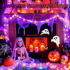 Extra Long 132ft Halloween Decorative Mini Lights, 400 LED Black Wire Fairy String Lights Plug in, Timer & Memory & 8 Modes, for Indoor Outdoor Xmas Tree Wedding Party Decoration,Purple and Orange