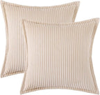 Mecatny Corduroy Throw Pillow Covers 16x16 Set of 2, Neutral Decorative Soft Boho Couch Pillow Covers with Broadside for Sofa Living Room, Beige