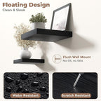 Floating Shelves for Wall with Invisible Brackets, Wall Mounted Engineered Wood Shelves with Wood Grain for Living Room, Bedroom, Bathroom, Kitchen Decor and Storage, Oak, 12"L Set of 3, Black