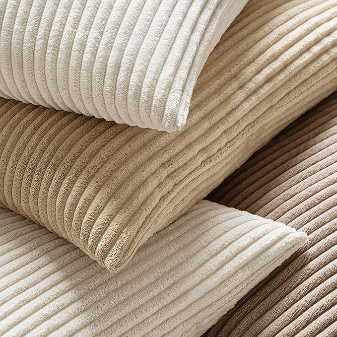 MIULEE Winter Pack of 2 Corduroy Pillow Covers Soft Soild Cushion Cases Decorative Square Throw Pillow Covers Cream White Pillowcases for Sofa Bedroom Car 18 x 18 Inch 45 x 45 Cm