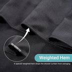 Linen Shower Curtain with 10 Hooks Modern Heavy Duty Washable Fabric Curtain Set Waterproof Thick Cloth Shower Curtains for Bathroom Bathtub Washable, W60*L70, Black