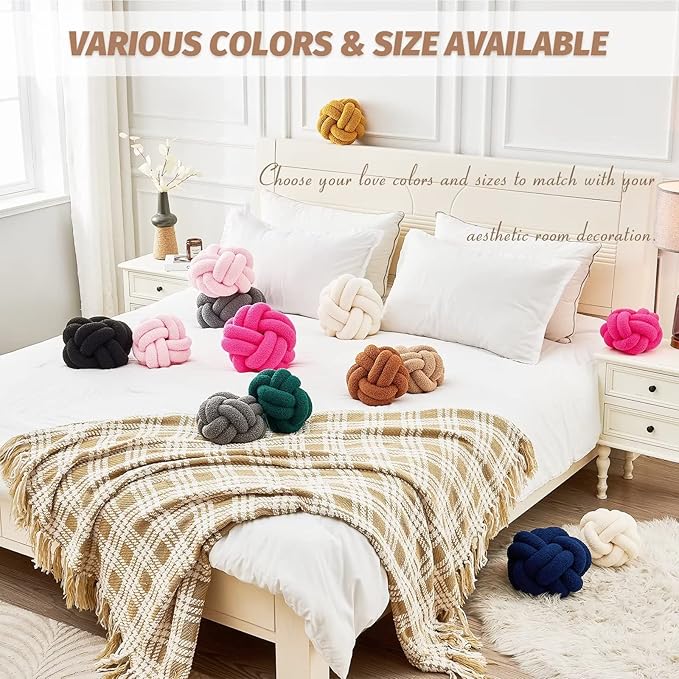 Uvvyui Knot Pillow Ball, Soft Khaki Home Decor Knotted Pillows, Handmade Round Plush Throw Pillow, Aesthetic & Cute Large Decorative Pillows for Bed, Floor, Couch, Bedroom Home Decor 11 inches