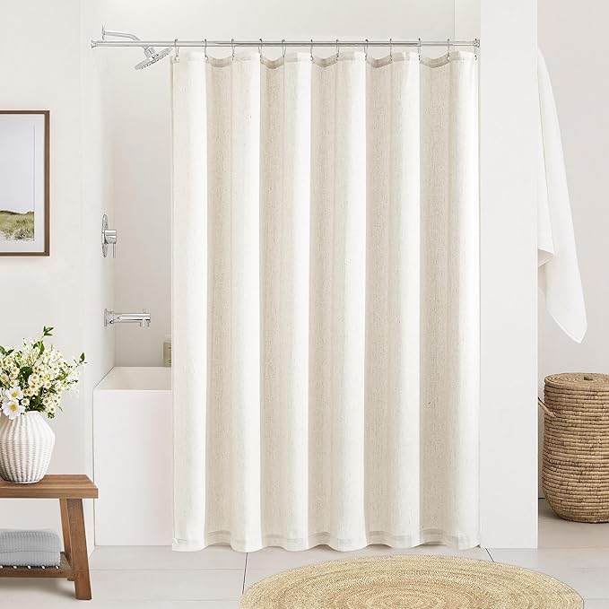 Cream Shower Curtain 66 Inches Long Linen Neutral Ivory Shower Curtain for Bathroom Earth Tone Boho Shabby Chic Country Cloth Drapes Basement Bathroom, 72x66