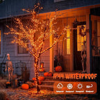 JMEXSUSS 2 Pack Solar Halloween Lights, 33ft 100 LED Orange Halloween Lights Outdoor, Waterproof Solar Fairy String Light for Tree Yard Patio Garden Thanksgiving Decorations