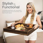 20 Inch Acacia Wood Square Ottoman Tray - Wooden Square Serving Tray with Handles - Extra Large Food Serving Trays for Decorative, Coffee Table, Breakfast in Beds (Walnut Color)