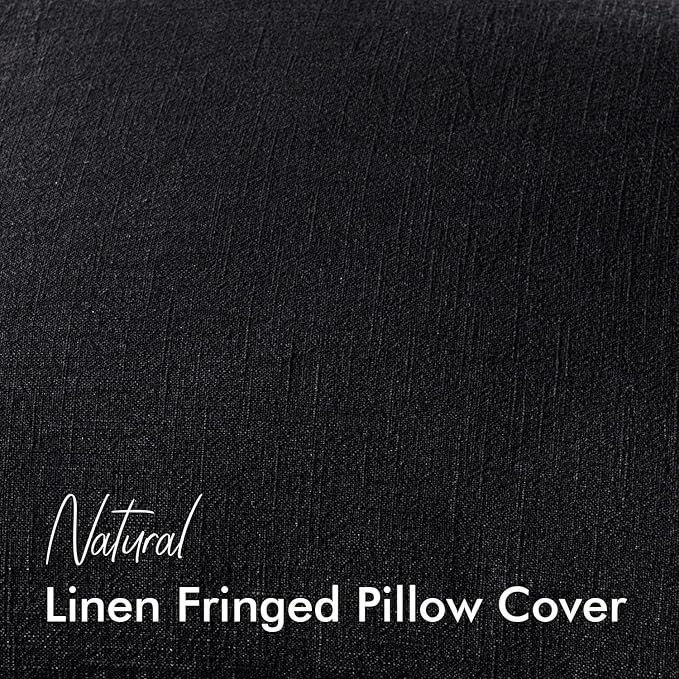 Woaboy Decorative Linen Fringe Throw Pillow Covers Boho Farmhouse Soft Cushion Covers Accent Pillowcases with Tassels for Living Room Couch Sofa Bed Chair,18x18 Inch Set of 2,Black