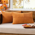 MIULEE Fall Burnt Orange Corduroy Pillow Covers Pack of 2 Boho Decorative Spliced Throw Pillows Soft Pillowcases Cross Patchwork Textured Covers Home Decor for Couch Living Room Bed Sofa 12x20 inch