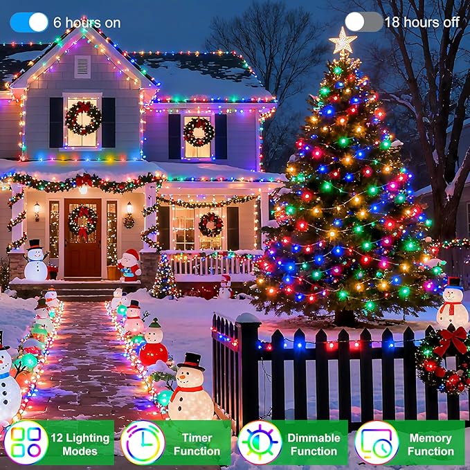750 LED 240FT Christmas String Lights Outdoor, 12 Pro Modes and Timer Memory & Brightness, Plug in Waterproof Dark Green Wire Twinkle Light for for Xmas Yard Tree Wedding Party Decor (Multicolor)
