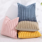 decorUhome Faux Fur Throw Pillow Covers 12x20 Set of 2, Decorative Soft Plush Striped Lumbar Neutral Couch Euro Pillow Covers with Velvet Back for Sofa, Bed, Living Room Home Decor, Grey Blue