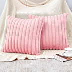 Throw Pillow Covers Decorative Faux Fur Set of 2 18x18 Inch Pillow Covers, Soft Pink Striped Pillowcases for Couch Sofa Bed Living Room, Fluffy Cute Home Boho Accent Fuzzy Decor