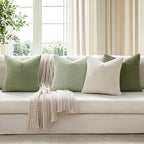 MIULEE Modern Farmhouse Decorative Lumbar Pillow Covers 18x18 Inch Set of 4 Natural Rustic Throw Pillows Neutral Warm Soft Corduroy Couch Pillowcases Home Decor for Sofa Living Room Bed Light Green