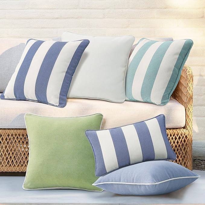 Decorative Outdoor Water Repellent Throw Pillows with Inserts, Set of 4, 18" x18" Pillows for Patio, Backyard, Bed, Couch, and Patio Furniture, Powder Blue
