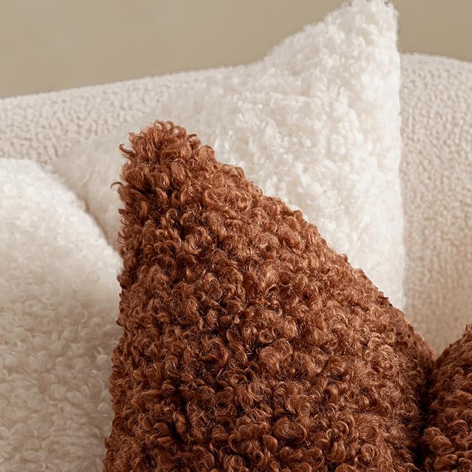 MIULEE Pack of 2 Fall Throw Pillow Covers 20x20 Inch Neutral Rust Faux Fur Decorative Sherpa Pillow Covers Fuzzy Accent Soft Sheepskin Fleece Cushion Cases for Boho Home Decor Couch Living Room Bed