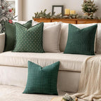 MIULEE Christmas Decorative Linen Check Throw Pillow Covers Neutral Farmhouse Vintage Pillow Covers 18x18 Set of 2 Boho Modern Home Decor for Sofa Couch Bedroom Cushion Dark Green