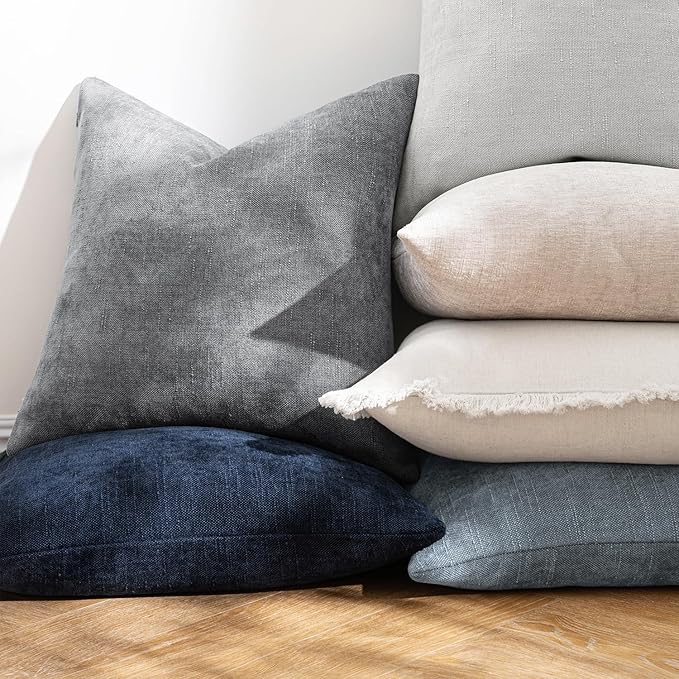 MIULEE Pack of 2 Decorative Throw Pillow Covers Soft Chenille Throw Pillows Solid Textured Cushion Covers for Couch Sofa Bedroom Living Room 18x18 Inch, Light Grey