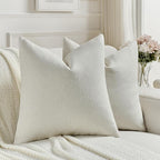 FUTEI Cream Chenille Decorative Throw Pillow Covers 18x18 Inch Set of 2,Soft Cozy Faux Linen Textured Cushion Case,Farmhouse Home Decor for Couch Living Room
