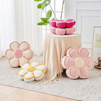 Flower Pillow, Soft Flower Decorative Throw Pillow, Cute Daisy Flower Shaped Seating Floor Cushion Room Décor Plush Pillows for Sofa Couch Bed (13.7 Inch, Ivory)