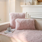 Neelvin Pink Faux Fur Cozy Fluffy Double-Sided Decorative Throw Pillow Covers 16x16 inch Set of 2,Velvet Pillowcase Cushion Case for Sofa Couch