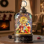 Christmas Snow Globe Swirling Glittering Nativity Scene with Music, USB Lined/Battery Operated Lighted Water Lantern for Christmas Festival Decoration Gifts