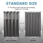 Charcoal Grey No Hook Shower Curtain with Snap in Liner,230GSM Waffle Weave Shower Curtains for Bathroom,71W x 74H