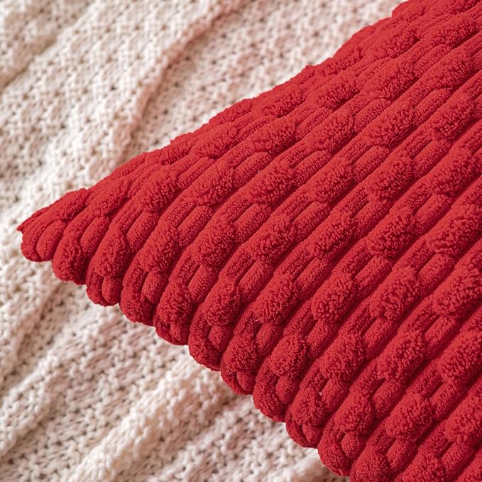 MIULEE Christmas Red Throw Pillow Covers Soft Corduroy Decorative Set of 2 Boho Striped Pillow Covers Pillowcases Farmhouse Home Decor for Couch Bed Sofa Living Room 16x16 Inch