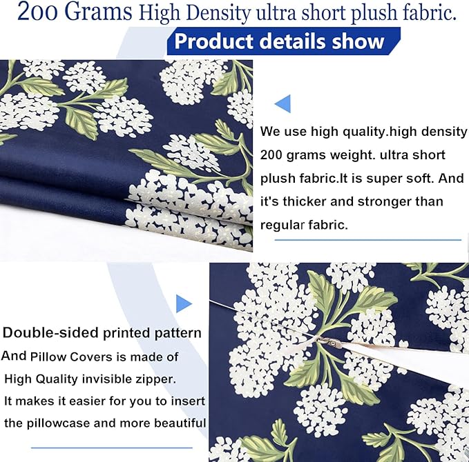 Decorative Throw Pillow Covers Set of 2 Blue Hydrangea Pillow Covers 18x18 inch Super Soft Short Plush Square Floral Throw Pillows,Farmhouse Outdoor Pillow Covers for Couch Living Room
