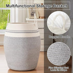 OIAHOMY Laundry Hamper Woven Cotton Rope Large Clothes Hamper 25.6" Height Modern Curve Basket with Extended Cotton Handles for Storage Clothes Toys in Bedroom, Bathroom, Foldable (White & light grey)
