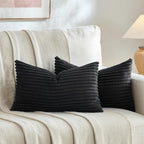 Fancy Homi Set of 2 Black Boho Small Lumbar Decorative Throw Pillow Cover 12x20 Inch for Couch Bed Chair, Aesthetic Modern Bohemian Room Decor, Soft Fluffy Corduroy Rectangle Cushion Case 30x50cm