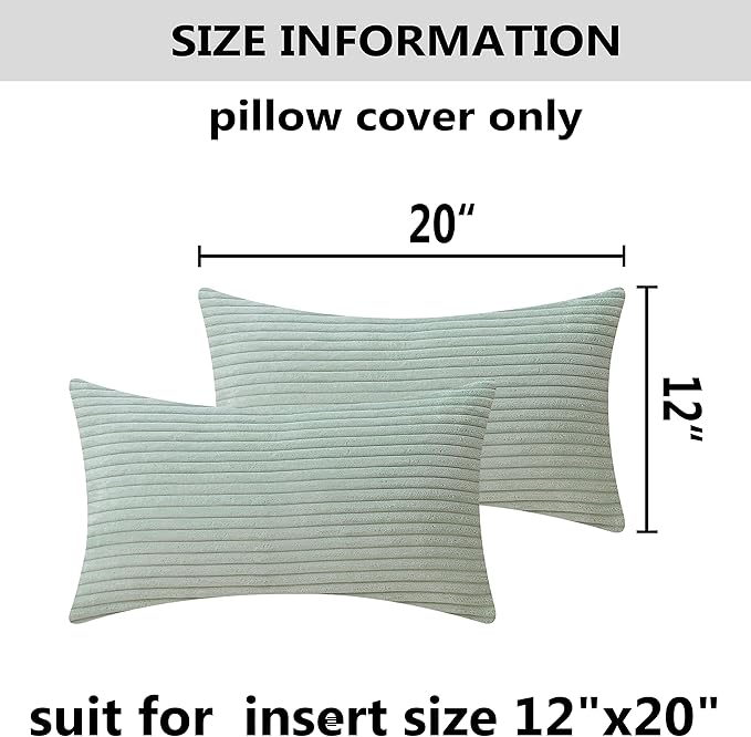 Home Brilliant Sage Green Lumbar Spring Pillow Cover Corduroy Plush Velvet Oblong Decorative Rectangle Pillowcases for Bed Couch Sofa Decor, Set of 2, 12 x 20 inches(30x50cm), Mint