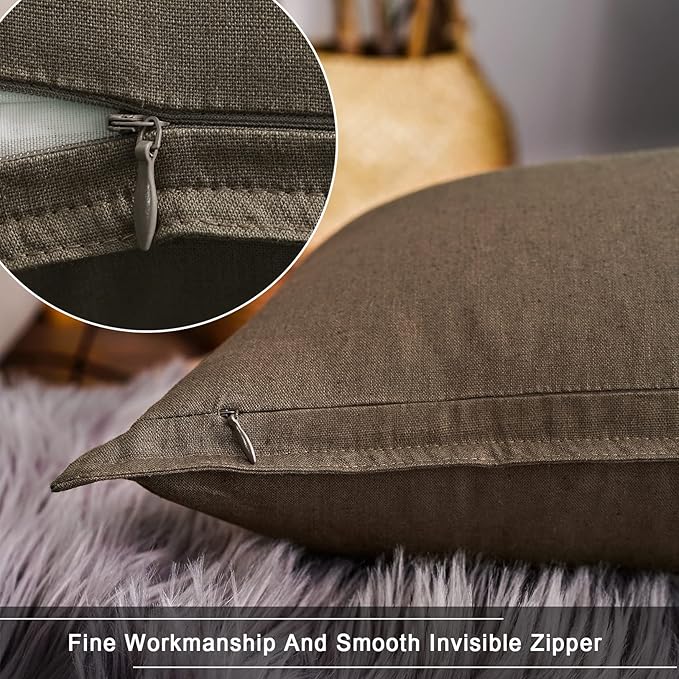 Jeanerlor Natural Cotton Linen Green Decorative 12"x20" Throw Pillow Case Cushion Cover with Twin Needles Stitch on Edge for Lumbar, (30 x 50cm), 2 Pcs, Khaki