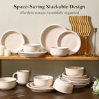 GZG 10.25-Inch Ceramic Dinner Plates Set of 4, Rustic Matte Glaze Terracotta Stoneware Plates for Main Course & Everyday Meals, Microwave & Dishwasher Safe(Cream Mist)