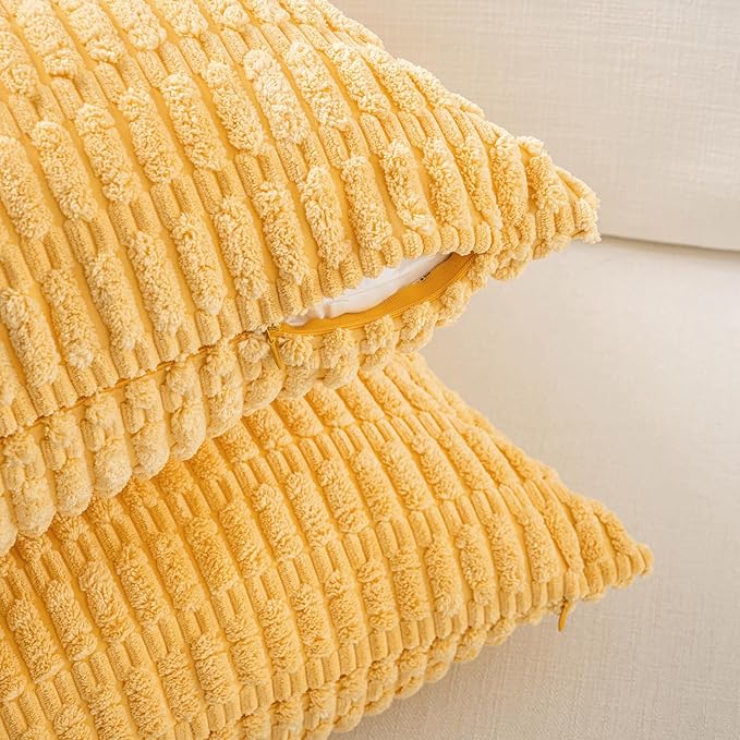 Fancy Homi 1 Pack Yellow Spring Long Lumbar Body Decorative Throw Pillow Covers 14x36 Inch for Bed Couch Bedroom Bench, Soft Corduroy Rectangle Solid Pillow Case 35x91 cm, Rustic Farmhouse Boho Decor
